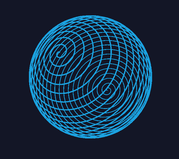Représentation d'un objet sphère via une courbe tracée selon une fonction spirale.